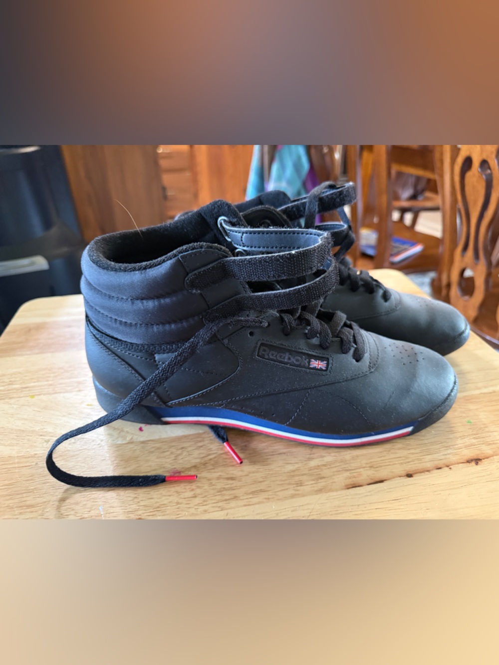 Reebok Black High-Top Sneakers with Red-White-Blue Trim